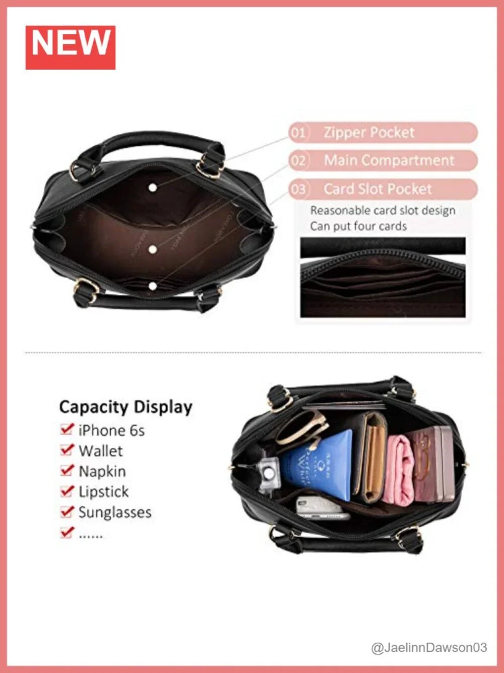 Faux Leather Satchel Handbag with Double Zip, Adjustable Strap Crossbody Purse